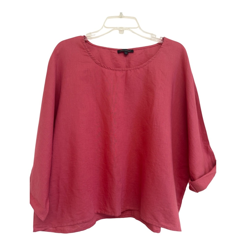 For Cynthia Linen Cotton Blend Boxy Blouse Pink 3/4 Sleeve Top Large